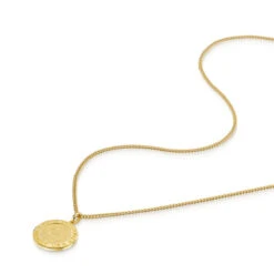 St Christopher Protect Us Round Necklace – 18K Gold Plated Solid Silver -Fashion Accessories Mens St Christopher Flat Gold SP09420A