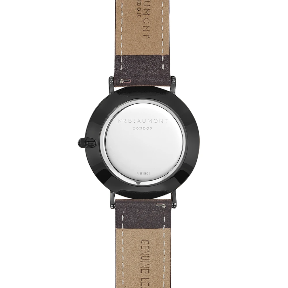 Leather Strap Matt Black Engraved Watch 5 Leather Strap Matt Black Engraved Watch - Image 3