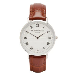 Retro Silver Case & Brown Leather Strap Watch