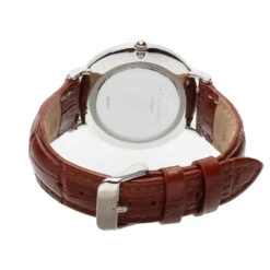 Retro Silver Case & Brown Leather Strap Watch -Fashion Accessories Mr Beaumont personalised retro watch brown silver back