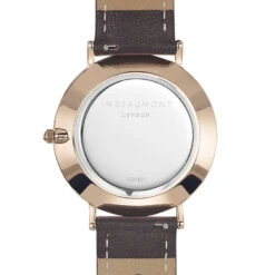 Rose Gold Case & Brown Leather Strap Watch -Fashion Accessories Mr Beaumont rose gold watch back engraved
