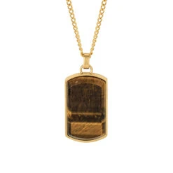 Men’s Tiger’s Eye Dog Tag Necklace – Gold