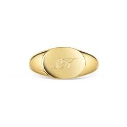 Oblate Personalised Signet Ring – 18K Gold Plated Solid Silver -Fashion Accessories Oblate Signet Ring Front Gold