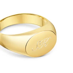 Oblate Personalised Signet Ring – 18K Gold Plated Solid Silver -Fashion Accessories Oblate Signet Ring Zoom Gold