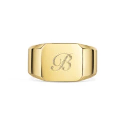 Octagonal Personalised Signet Ring – 18K Gold Plated Solid Silver -Fashion Accessories Octaganal Signet Ring Front Gold