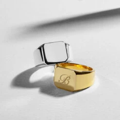 Octagonal Personalised Signet Ring – 18K Gold Plated Solid Silver -Fashion Accessories Octaganal Signet Ring Lifestyle
