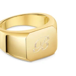Octagonal Personalised Signet Ring – 18K Gold Plated Solid Silver -Fashion Accessories Octaganal Signet Ring Zoom Gold