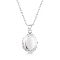 Italian Engraved Border Oval Locket – Silver