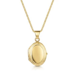 Italian Engraved Border Oval Locket – Gold