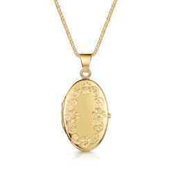 Italian Large Floral Oval Locket – Gold