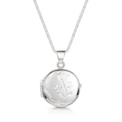 Italian Floral Engraving Round Locket – Silver