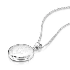 Italian Floral Engraving Round Locket – Silver -Fashion Accessories PF017E91 3