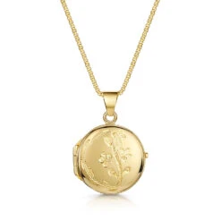 Italian Floral Engraving Round Locket – Gold