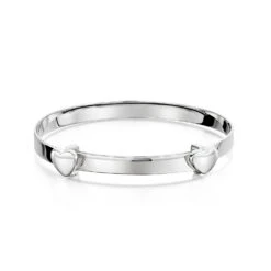 Sterling Silver Expandable Hearts Kids Bangle – Medium
