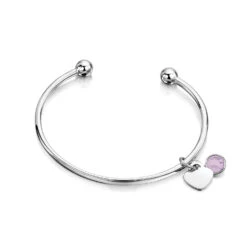 Drop Heart Birthstone Torque Children’s Bangle – Silver