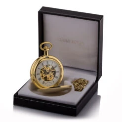 Double Hunter Mechanical Pocket Watch – Gold -Fashion Accessories Personalised skeleton gold pocket watch in box Mount Royal