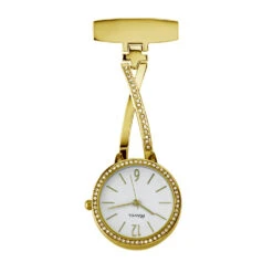 Ravel Diamante Kriss Kross Nurses Watch – Gold