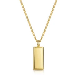Tall Ingot Tag Men’s Necklace – 18K Gold Plated Solid Silver -Fashion Accessories Rectangle Dog Tag Front Blank Gold SP09376A