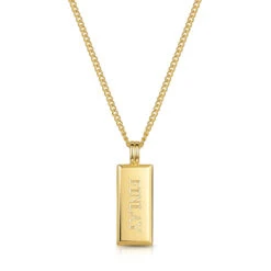 Tall Ingot Tag Men’s Necklace – 18K Gold Plated Solid Silver -Fashion Accessories Rectangle Dog Tag Front2 Gold SP09376A