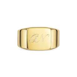 Rectangular Personalised Signet Ring – 18K Gold Plated Solid Silver -Fashion Accessories Rectangle Signet Ring Front Gold