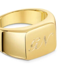 Rectangular Personalised Signet Ring – 18K Gold Plated Solid Silver -Fashion Accessories Rectangle Signet Ring Zoom Gold