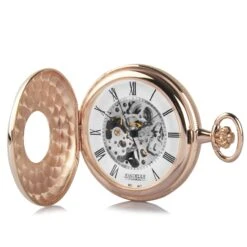 Rose Gold Plated Half Double Hunter Mechanical Pocket Watch