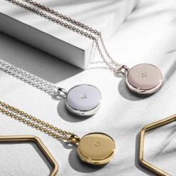 Diamond Round Engraved Locket – Gold 20 Diamond Round Engraved Locket – Gold -Fashion Accessories Round Diamond Inset NEW scaled 1