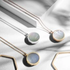 Mother Of Pearl Modern Round Locket – Gold -Fashion Accessories Round MOP trio mq scaled 1