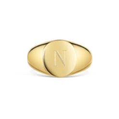 Round Personalised Signet Ring – 18K Gold Plated Solid Silver -Fashion Accessories Round Signet Ring Front Gold
