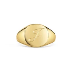 Classic Cushion Personalised Signet Ring – 18k Gold Plate 925 Solid Silver -Fashion Accessories Rounded Classic Signet Ring Front Gold