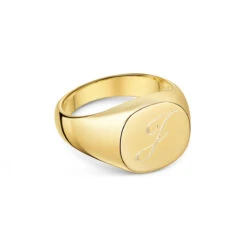 Classic Cushion Personalised Signet Ring – 18k Gold Plate 925 Solid Silver -Fashion Accessories Rounded Classic Signet Ring Side Gold