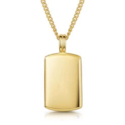 Wide Ingot Men’s Necklace – 18K Gold Plated Solid Silver -Fashion Accessories Rounded Dog Tag Engraving Gold SP09371A