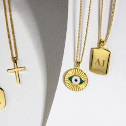 Wide Ingot Men’s Necklace – 18K Gold Plated Solid Silver -Fashion Accessories Rounded Dog Tag Lifestyle Gold SP09371A