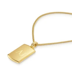 Wide Ingot Men’s Necklace – 18K Gold Plated Solid Silver -Fashion Accessories Rounded Dog Tag Zoom Gold SP09371A