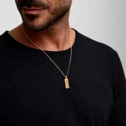 Tall Ingot Tag Men’s Necklace – 18K Gold Plated Solid Silver -Fashion Accessories SP09376A