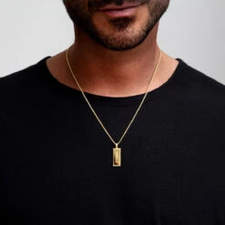 Tall Ingot Tag Men’s Necklace – 18K Gold Plated Solid Silver -Fashion Accessories SP09376A 1