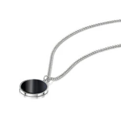 Stainless Steel Black Onyx Stone Round Necklace -Fashion Accessories ST041 N S 3