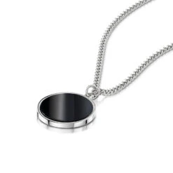Stainless Steel Black Onyx Stone Round Necklace -Fashion Accessories ST041 N S 4