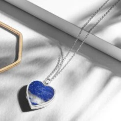 Lapis Lazuli Modern Heart Locket – Silver -Fashion Accessories Silver Lapis Heart mq scaled 1