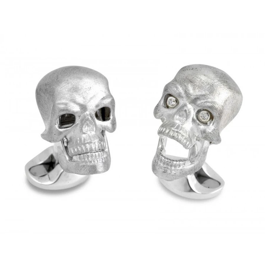 Silver Skull Cufflinks With Diamond Eyes 2 Silver Skull Cufflinks With Diamond Eyes