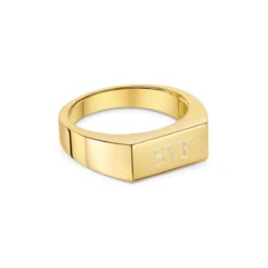 Slim Rectangular Personalised Signet Ring – 18K Gold Plated Solid Silver -Fashion Accessories Slim Rectangular Signet Ring Side Gold