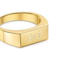Slim Rectangular Personalised Signet Ring – 18K Gold Plated Solid Silver -Fashion Accessories Slim Rectangular Signet Ring Zoom Gold