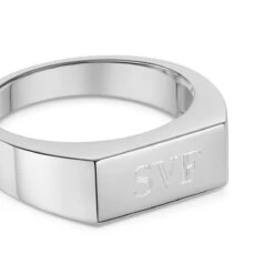Slim Rectangular Personalised Signet Ring – 925 Solid Silver -Fashion Accessories Slim Rectangular Signet Ring Zoom Silver