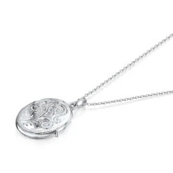 Little Oval Scroll Personalised Locket – Silver -Fashion Accessories Small scroll oval locket silver flat