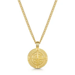 Compass Men’s Necklace – 18K Gold Plated Steel