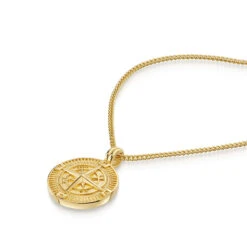 Compass Men’s Necklace – 18K Gold Plated Steel -Fashion Accessories Steel Compass Zoom Gold