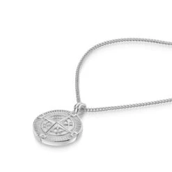 Compass Men’s Necklace – Steel -Fashion Accessories Steel Compass Zoom Silver
