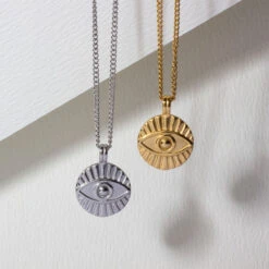 Evil Eye Personalised Men’s Necklace – 18K Gold Plated Steel -Fashion Accessories Steel Evil Eye Lifestyle 1