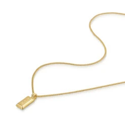 Small Ingot Men’s Necklace – 18K Gold Plated Steel -Fashion Accessories Steel Ingot Flat Gold