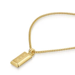 Small Ingot Men’s Necklace – 18K Gold Plated Steel -Fashion Accessories Steel Ingot Zoom Gold